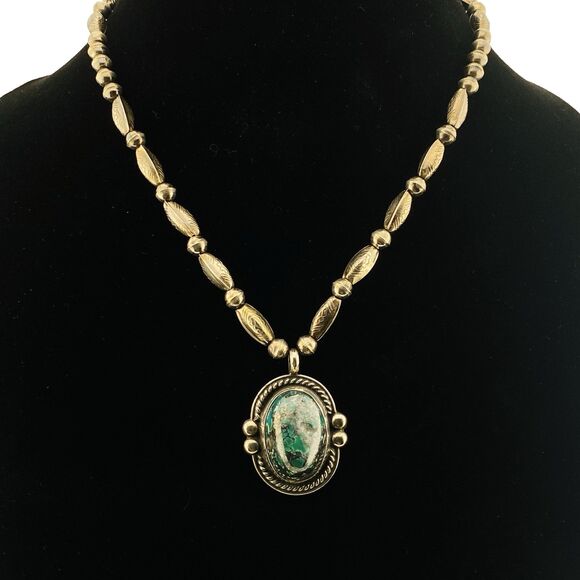 Hand Crafted Sterling Silver Pendant Necklace Large Turquoise Cab 17 In Tribal - Picture 2 of 12